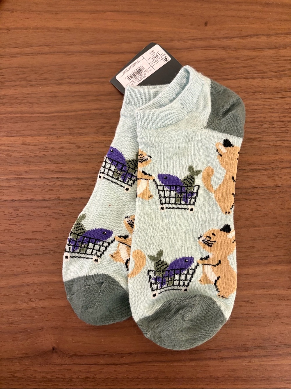 Hello Socks Women’s Cat Grocery Cart Low Cut Socks Size 4 -10 New